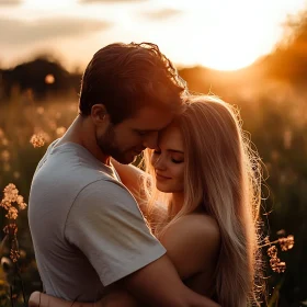 Golden Hour Affection: Lovers in Field