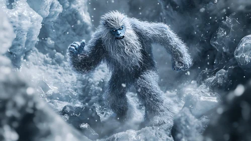 Furry Yeti Creature in Winter Scene