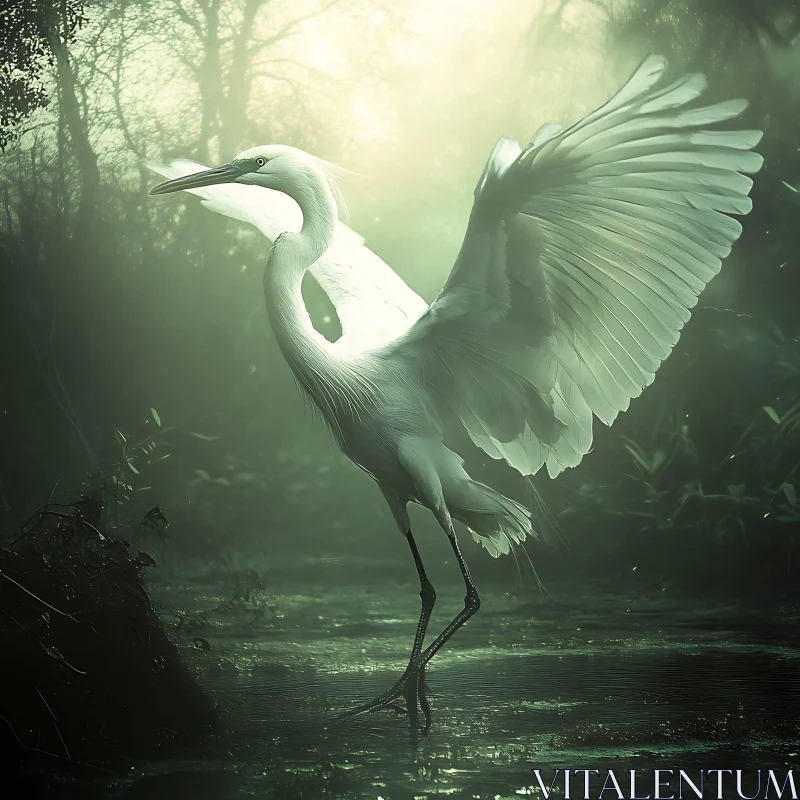 Heron in the Mist AI Image