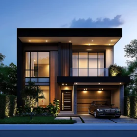 Contemporary House with Evening Lights