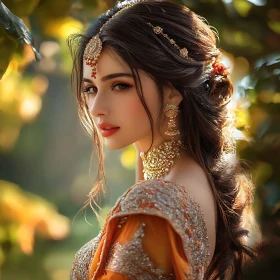 Portrait of Woman with Golden Jewelry