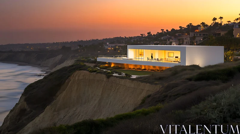 Contemporary House on Cliff by the Ocean AI Image