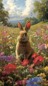 Bunny in a Colorful Flower Field