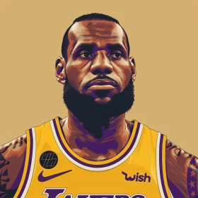 Detailed Portrait of LeBron James in a Yellow Basketball Jersey