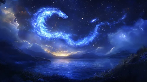 Star Dragon Above Lake Landscape