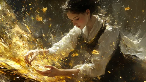 Woman Painting in Golden Light