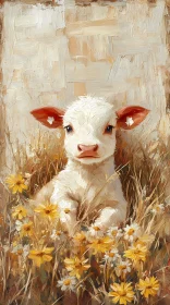 Young Cow in a Flower Field