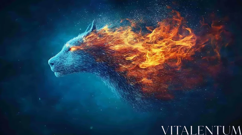 Ethereal Wolf Blazing with Fire AI Image