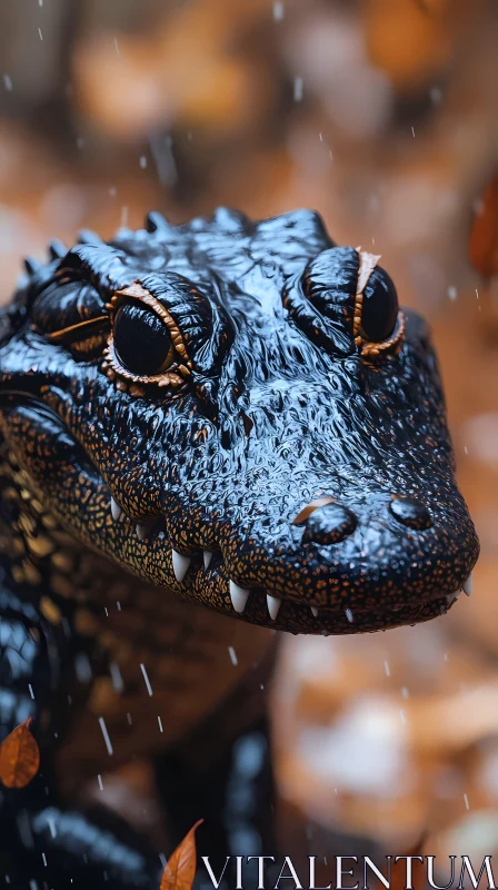 Reptilian Majesty Under Autumn Rain AI Image