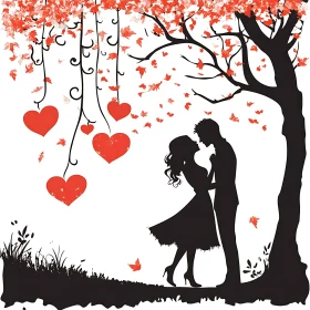 Silhouette of Lovers Under Heart-Leaf Tree