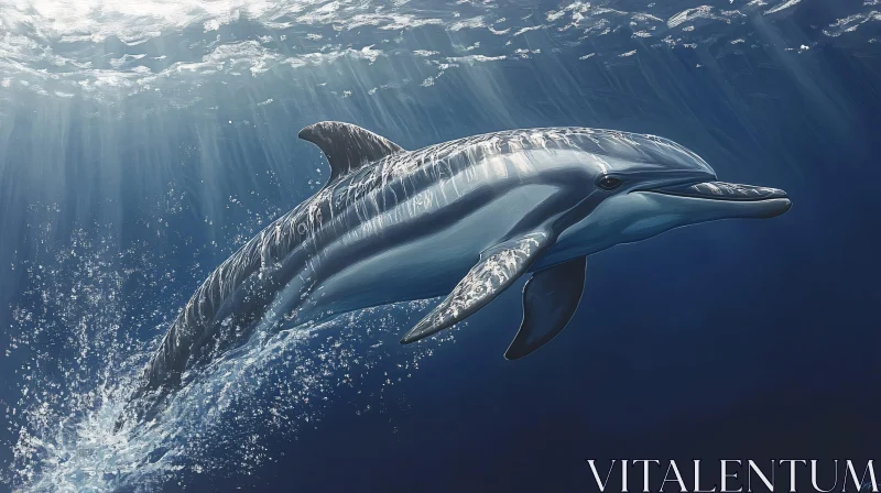 Dolphin in Sunlit Sea AI Image