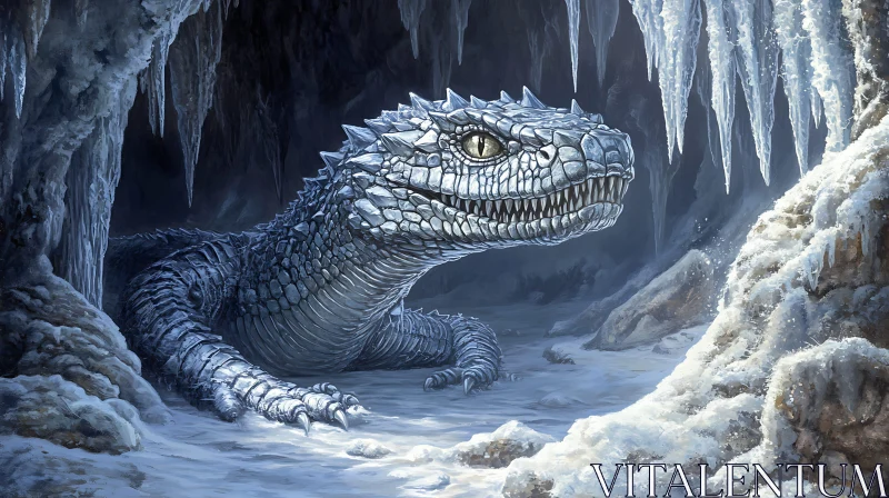 AI ART Winter Dragon in Frozen Cave