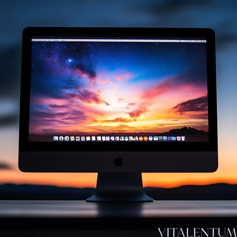 Sunset on Desktop Monitor AI Image