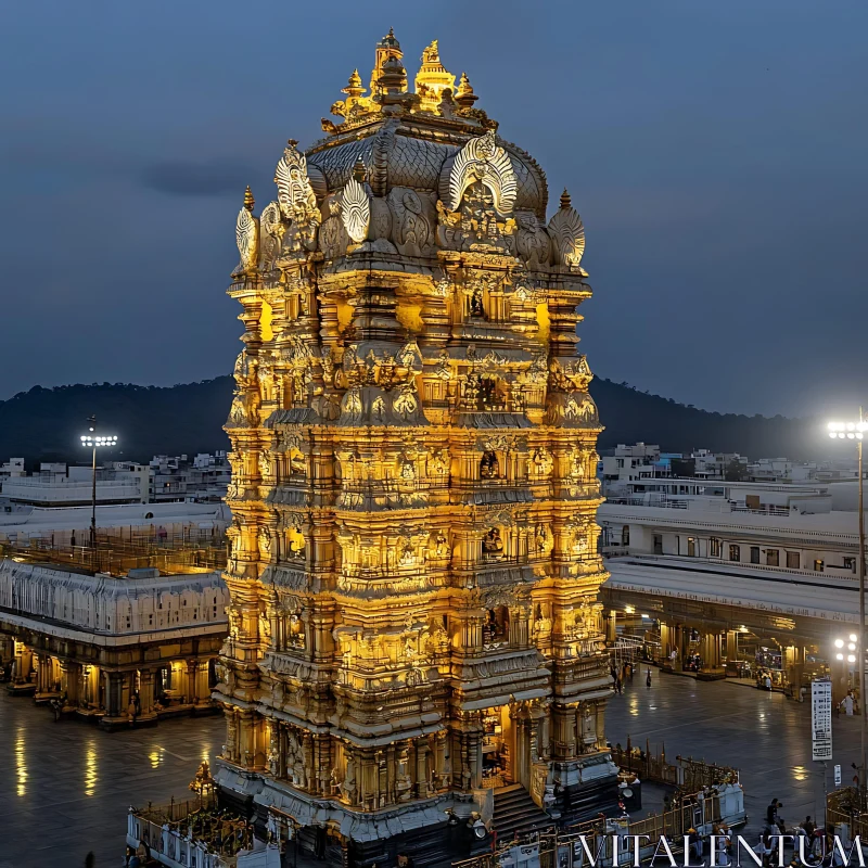 Ornate Temple Architecture at Dusk AI Image