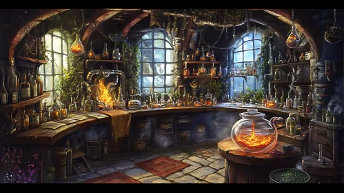 Mystical Potion Making in Old Lab