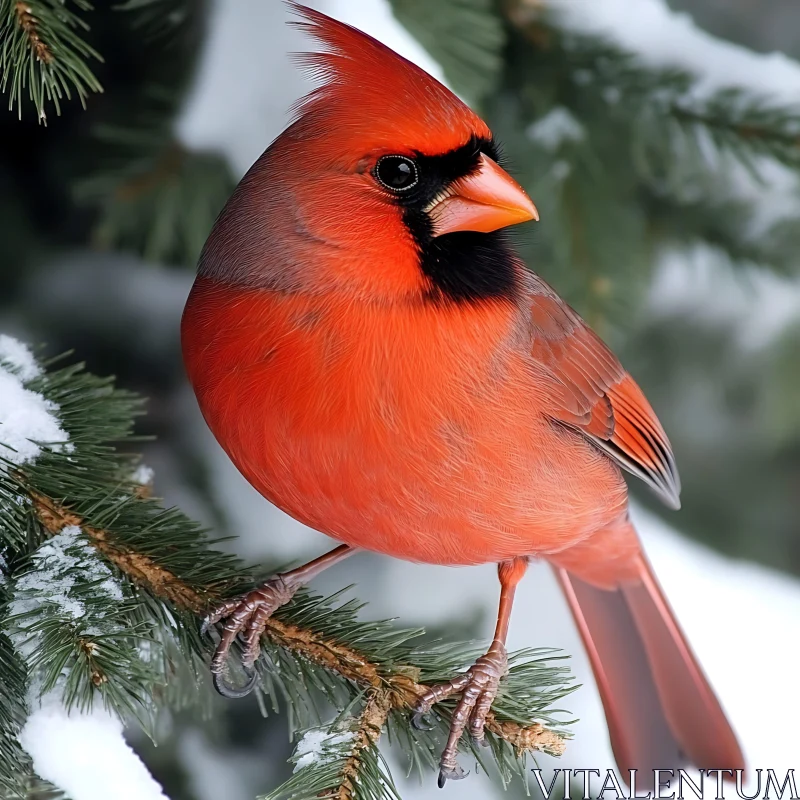 Red Cardinal on Snowy Branch AI Image