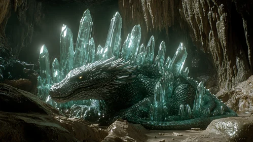 Dragon and Crystals in Underground Cave