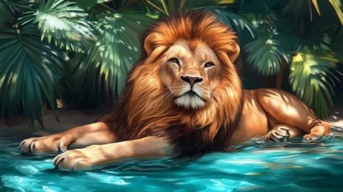 Regal Lion in Jungle Oasis