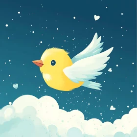 Cartoon Bird in Starry Sky