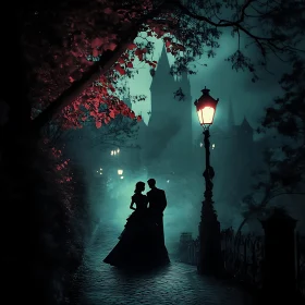 Silhouette of a Couple in Prague at Night