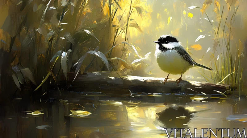 Tranquil Scene of Bird by the Water AI Image