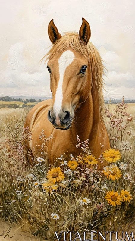 Horse Amidst Summer Meadow AI Image