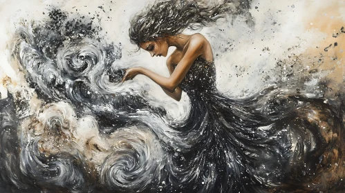 Abstract Painting of a Woman in Motion