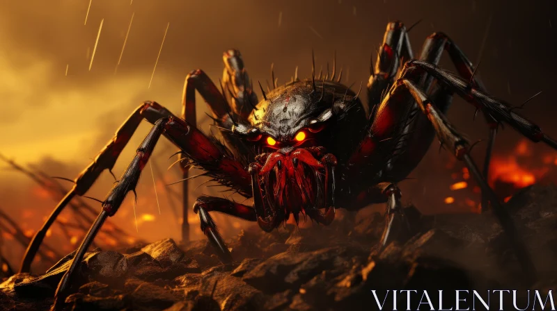 Angry Spider in Dark Forest: A Surreal Encounter AI Image