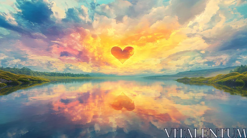 AI ART Lake Reflection with Heart Cloud