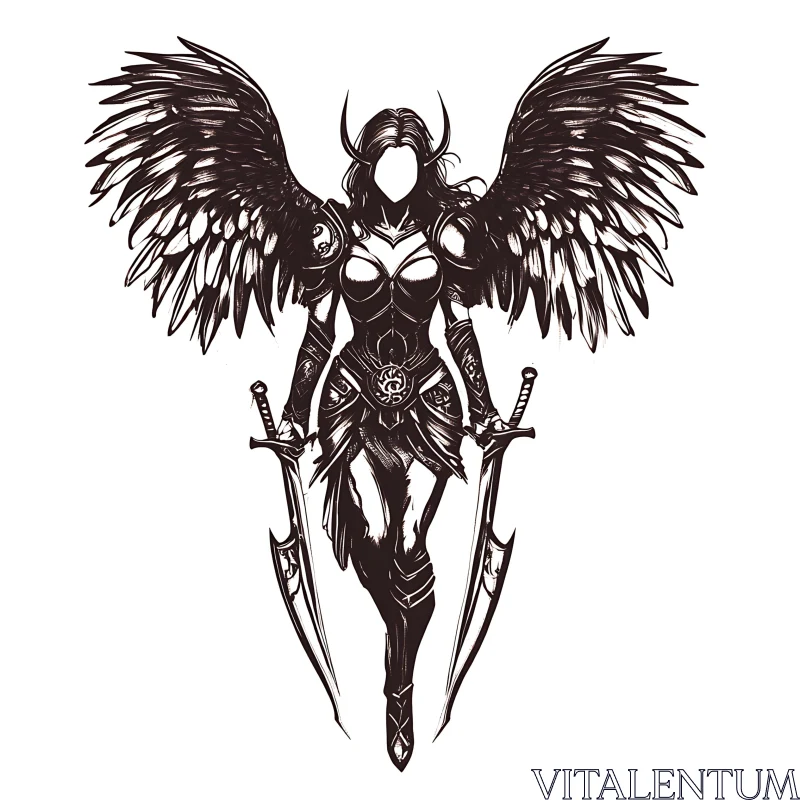 AI ART Monochrome Angel Warrior Art