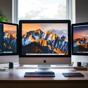 Contemporary Desk Setup with 3 Monitors