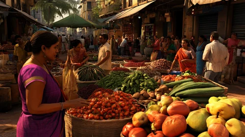 Lively Market with Fresh Produce