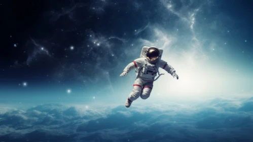 Captivating Astronaut Floating in Space with Stars and Clouds