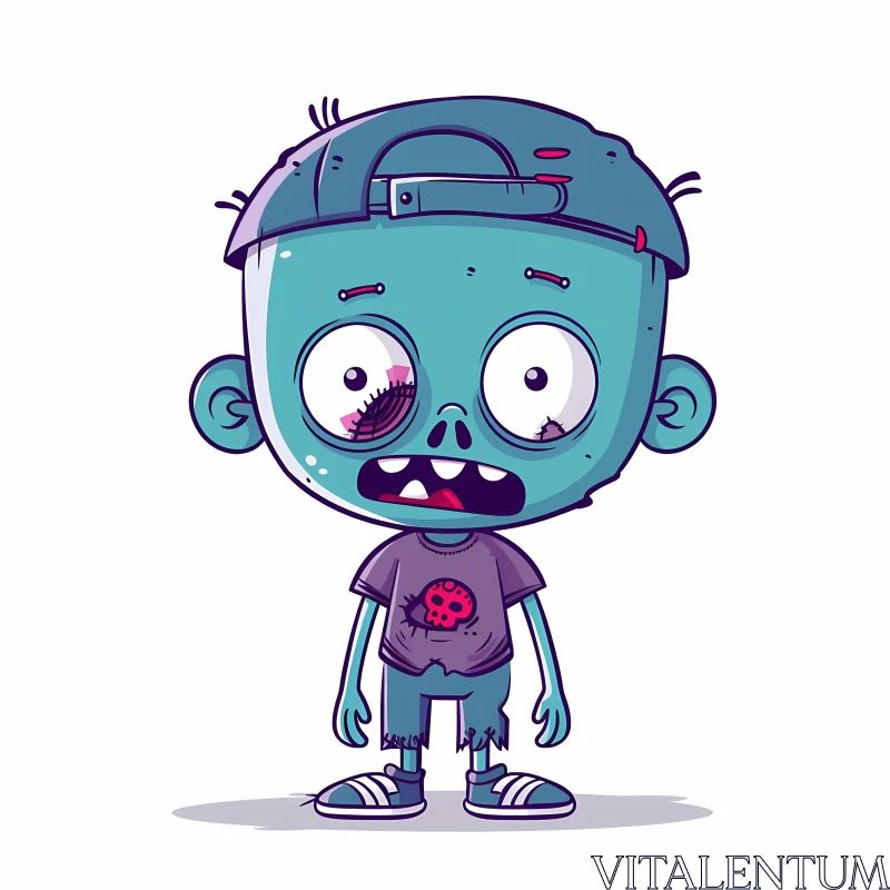 Cartoon Illustration of Surprised Zombie Boy AI Image
