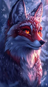 Fox Illustration with Snow and Orange Eyes