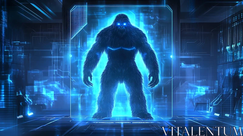 Blue Bigfoot in Digital Matrix AI Image