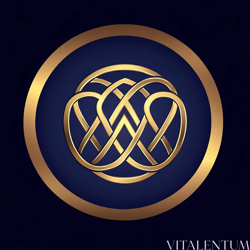 Intricate Golden Emblem on Blue Background AI Image