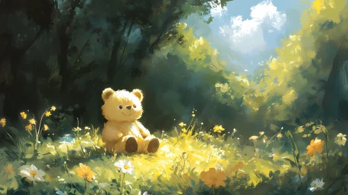 Whimsical Teddy in Flowers