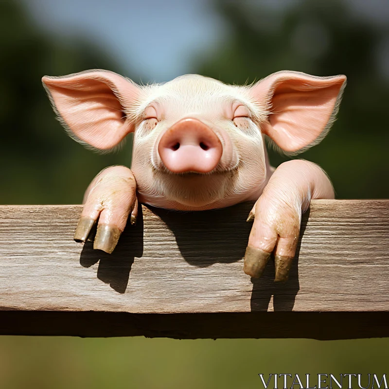 Cheerful Piglet Over Fence AI Image