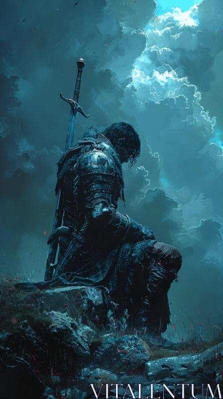 AI ART Knight's Vigil: A Moment of Reflection