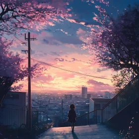 Pink Sunset Over City