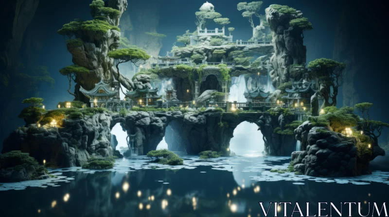 Ethereal Underwater Stone Fortress: A Meticulously Crafted Dreamlike Passage AI Image