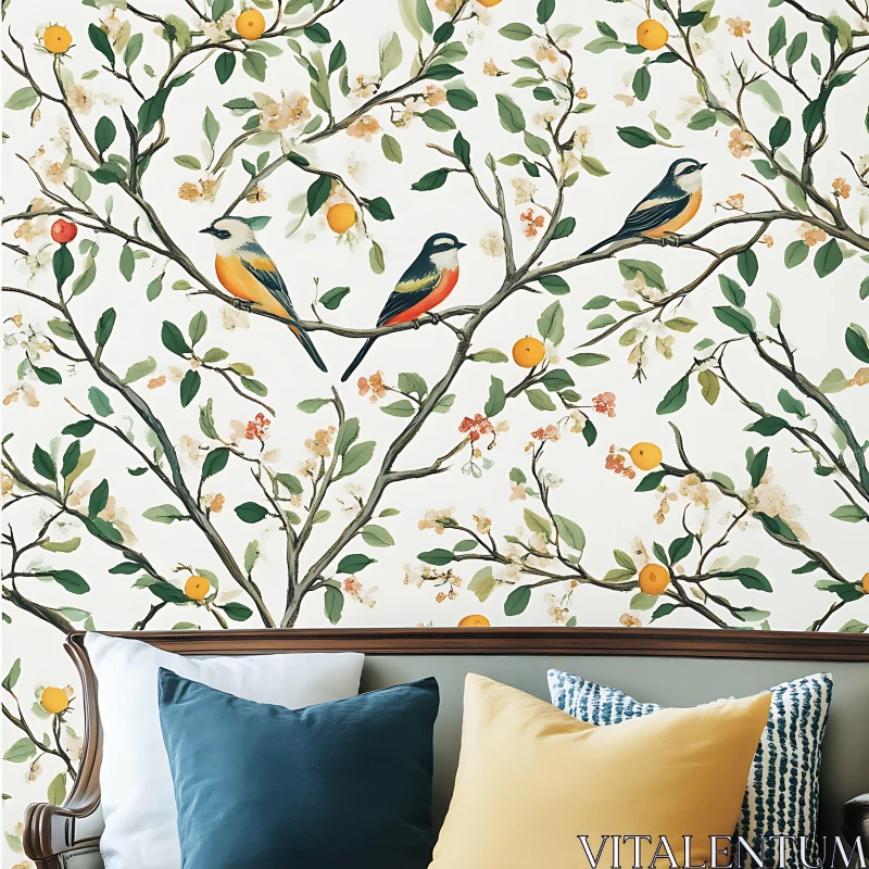 AI ART Birds and Tree Branches Wallpaper Design