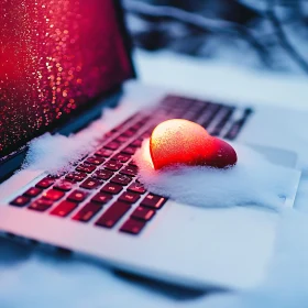 Icy Love: Heart on a Laptop