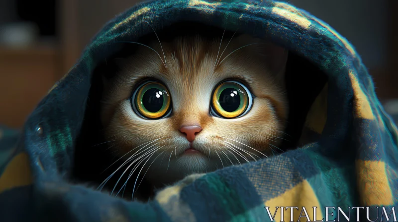 Cute Kitten Eyes Under Blanket AI Image