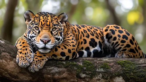 Wild Jaguar on a Tree Limb