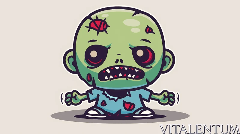 Green Zombie Cartoon Illustration - Ready for Attack AI Image