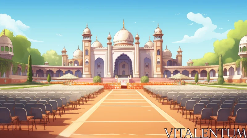 Indian Pop Culture Palace Courtyard Illustration AI Image