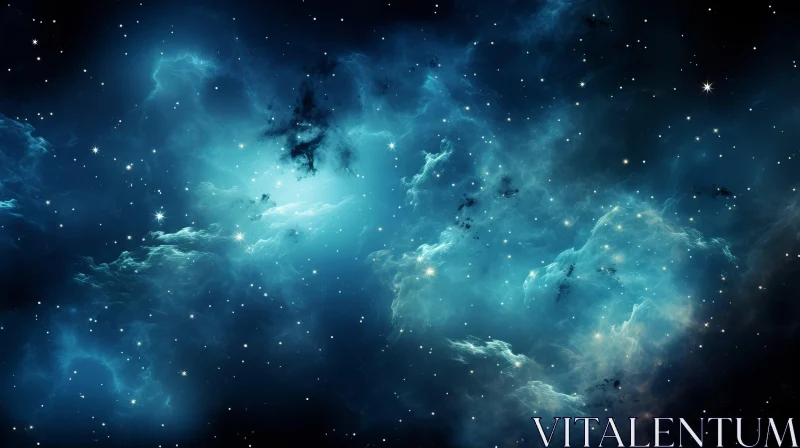 Serene Cosmic View - Blue Nebula and Stars AI Image