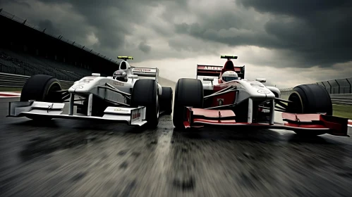 Stunning Formula 1 Race Cars in Light Silver and Dark Crimson
